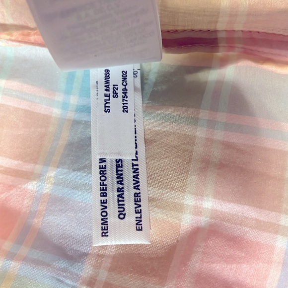 J. Crew Rainbow gingham long sleeve cotton silk blouse w/ ruffle collar and cuff - Picture 5 of 7